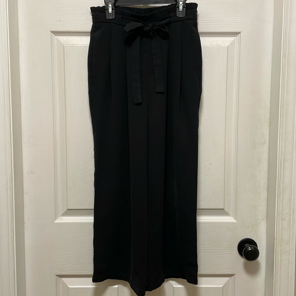 ZARA|Basic Collection |Wide Leg|Crop|Elastic Waistband |Front Tie|Black|Size XS